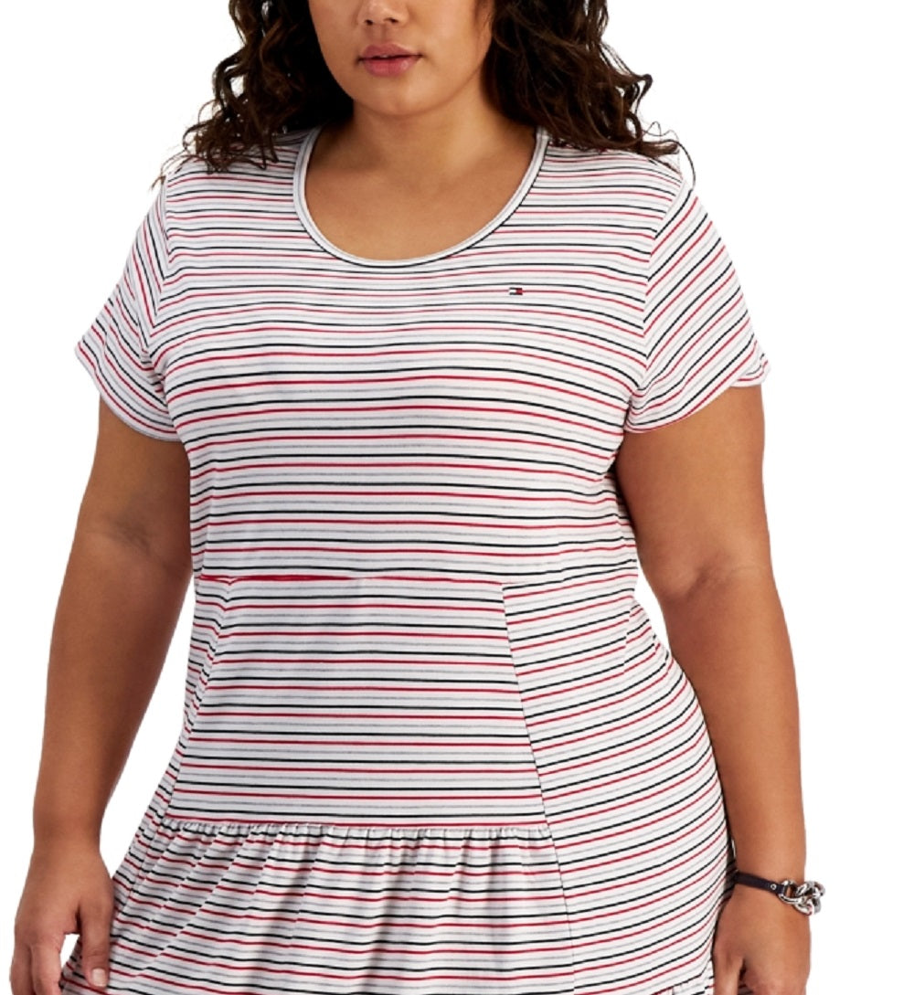 Vestido midi listrado Tommy Hilfiger feminino, tamanho 2X, branco