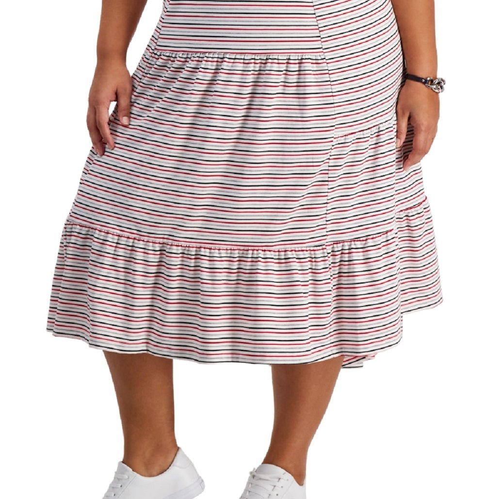 Vestido midi listrado Tommy Hilfiger feminino, tamanho 2X, branco