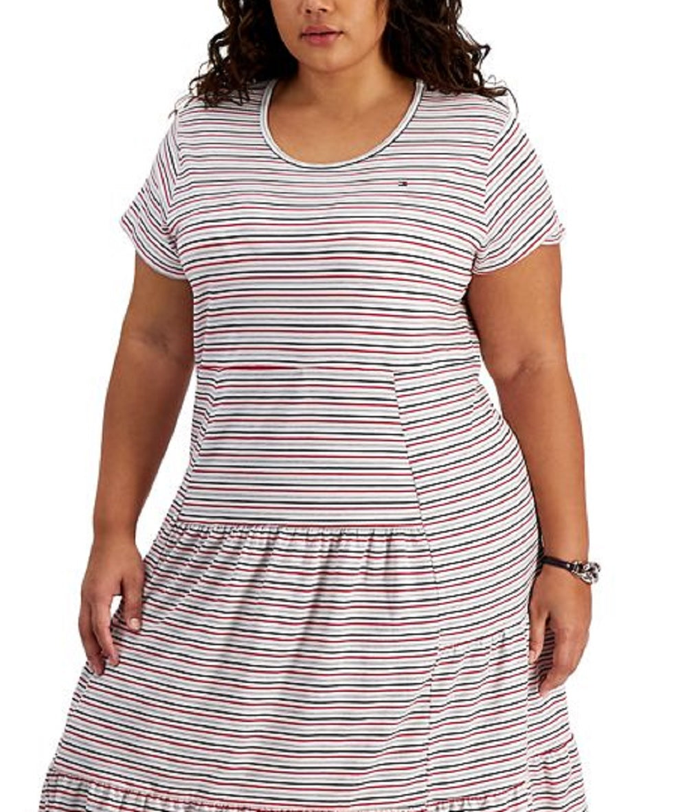 Vestido midi listrado plus size Tommy Hilfiger feminino cinza tamanho 1X