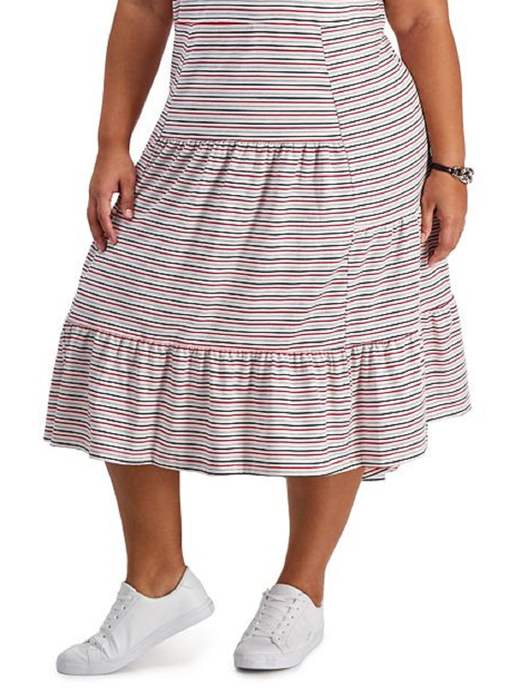 Vestido midi listrado plus size Tommy Hilfiger feminino cinza tamanho 1X
