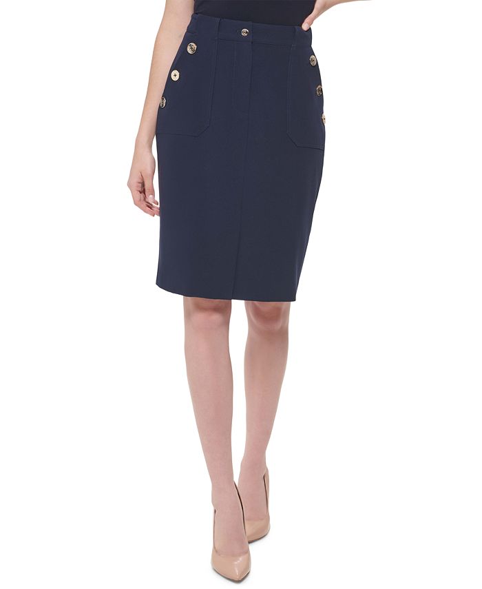 Saia lápis com botões estilo marinheiro Tommy Hilfiger feminina, azul, tamanho 14