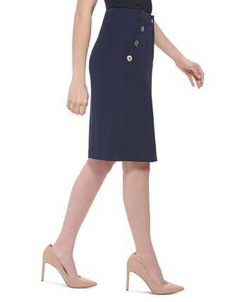 Saia lápis com botões estilo marinheiro Tommy Hilfiger feminina, azul, tamanho 14