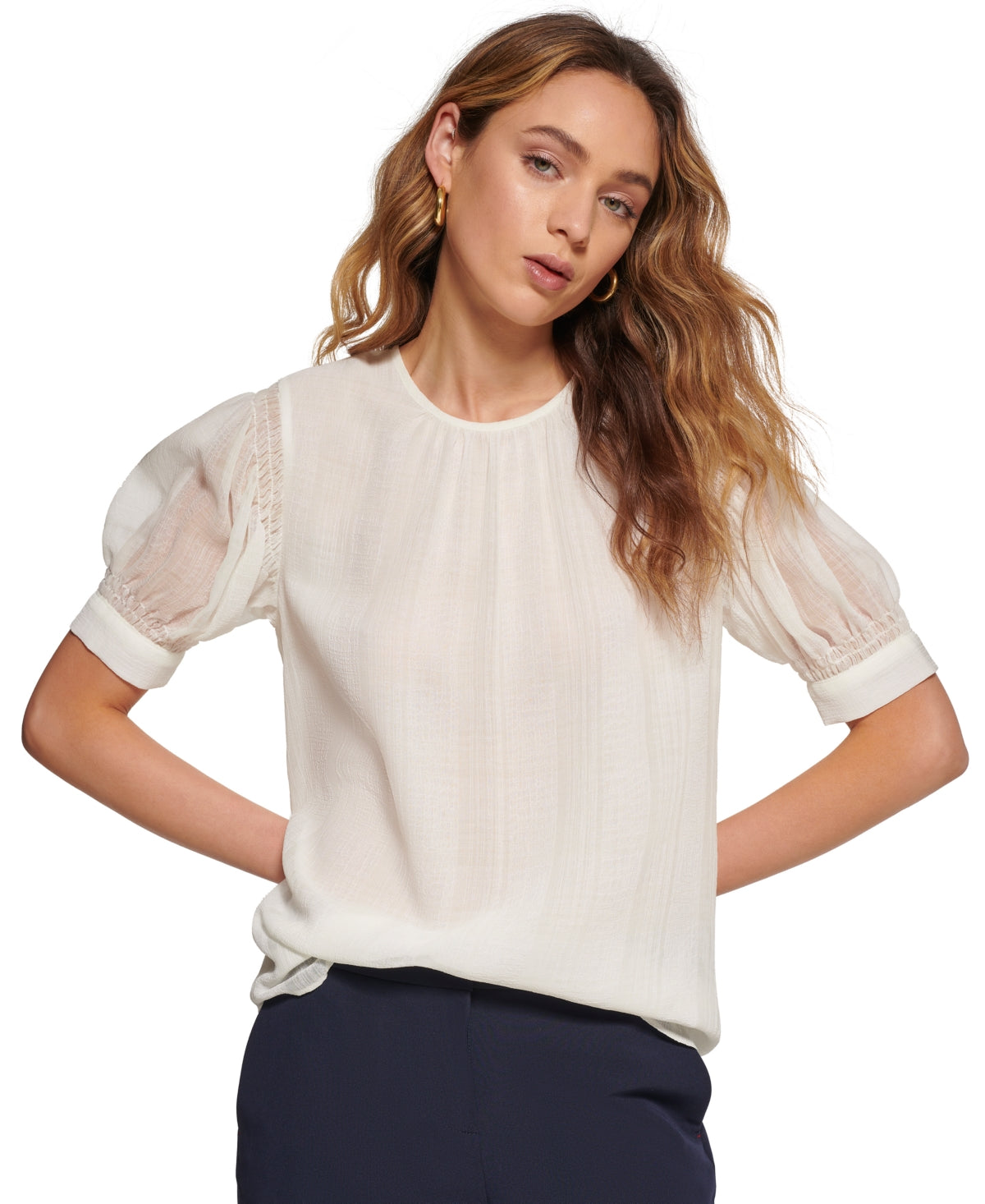 Blusa Tommy Hilfiger Feminina Manga Bufante Branca Tamanho Grande