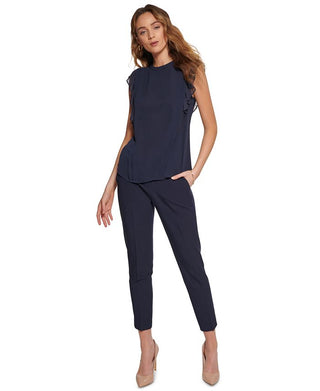Blusa Tommy Hilfiger Feminina Sem Mangas com Babados Azul Tamanho P