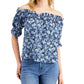 Tommy Hilfiger Blusa Feminina Ombro a Ombro Estampada Floral Azul Tamanho Grande