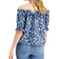 Tommy Hilfiger Blusa Feminina Ombro a Ombro Estampada Floral Azul Tamanho Grande