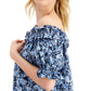 Tommy Hilfiger Blusa Feminina Ombro a Ombro Estampada Floral Azul Tamanho Grande