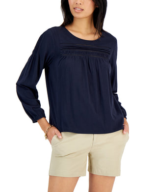 Tommy Hilfiger Top Feminino Pintucked Azul Tamanho Grande