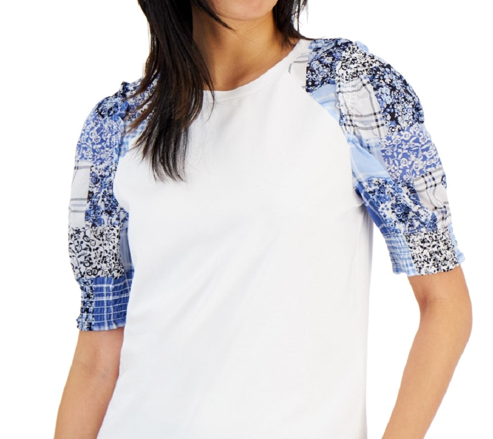 Tommy Hilfiger Blusa Feminina Manga Bufante Mix Media Branca Tamanho XG