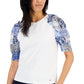 Tommy Hilfiger Blusa Feminina Manga Bufante Mix Media Branca Tamanho Grande