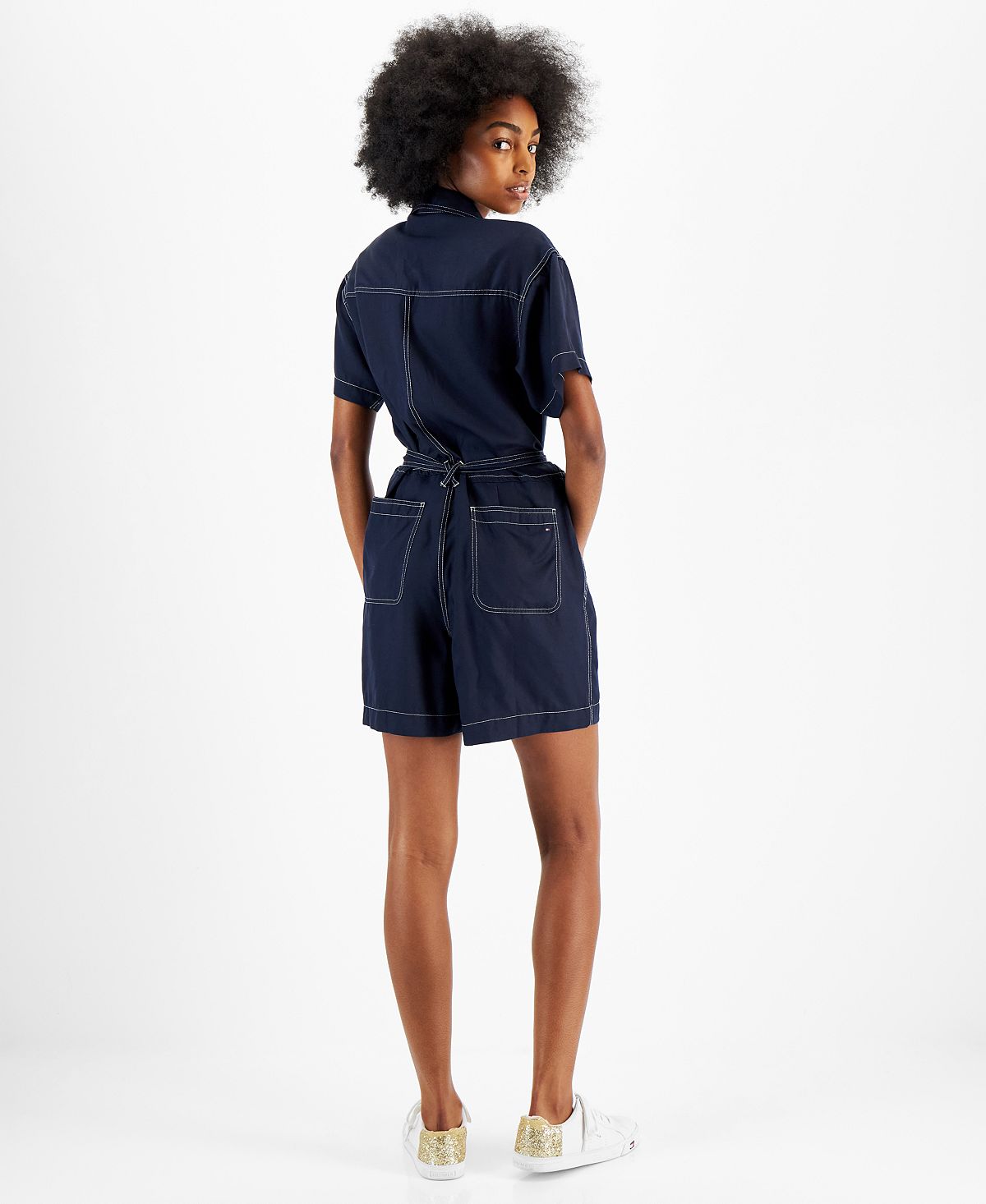 Tommy Hilfiger Macacão Feminino com Cinto e Botões Azul Tamanho Médio