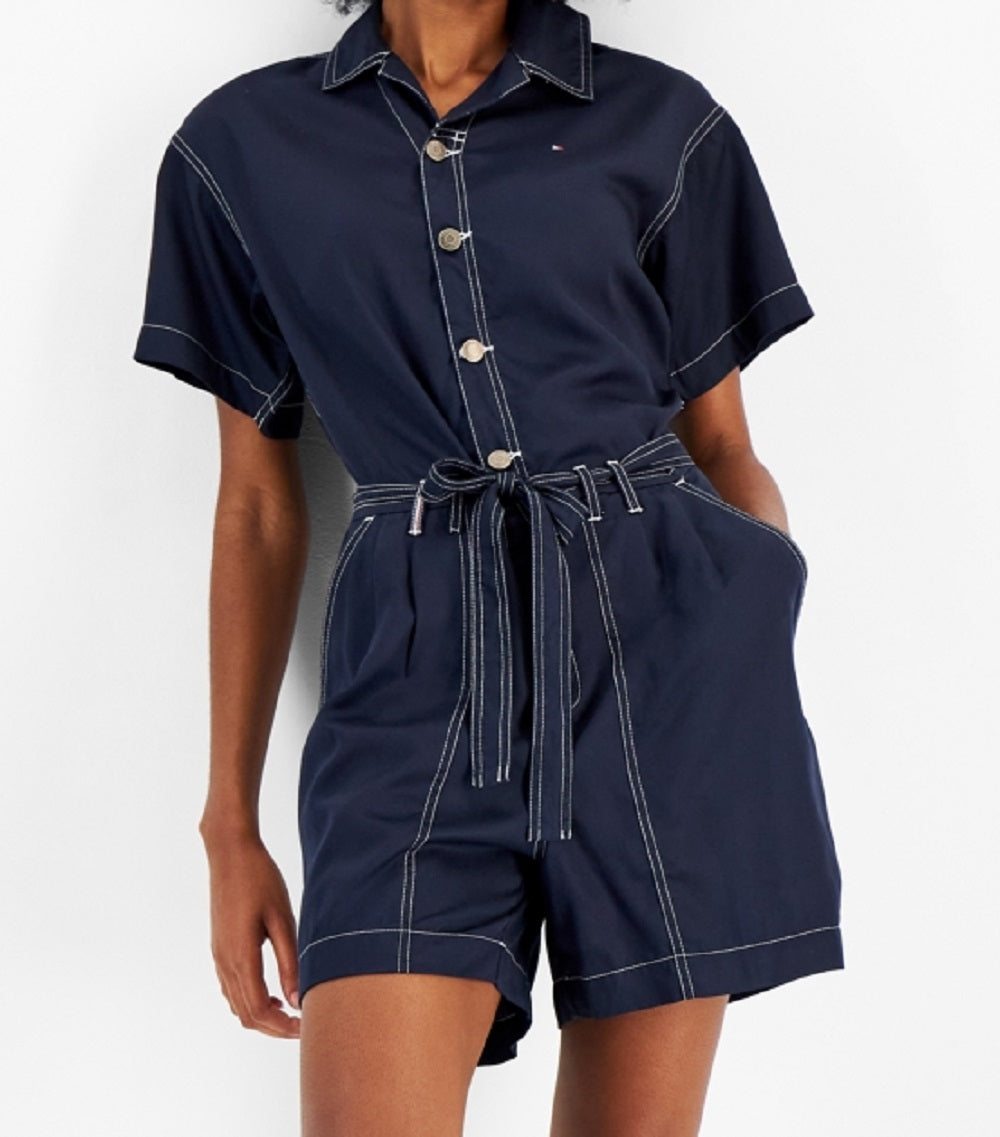 Tommy Hilfiger Macacão Feminino com Cinto e Botões Azul Tamanho Médio