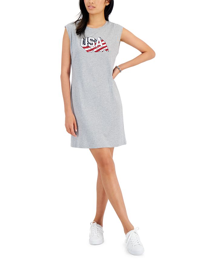 Vestido camiseta feminina Tommy Hilfiger Americana Graphic cinza tamanho grande