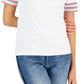 Camiseta Tommy Hilfiger Feminina de Algodão com Manga Listrada, Branca, Tamanho Médio