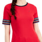 Camiseta feminina Tommy Hilfiger de algodão com manga listrada, vermelha, tamanho X-G