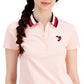 Polo Tommy Hilfiger feminino com logotipo de coração bordado rosa tamanho pequeno