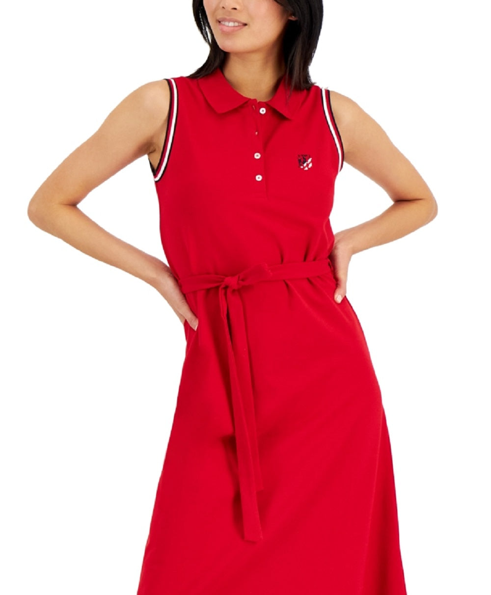 Vestido polo flare manga curta feminino Tommy Hilfiger vermelho tamanho pequeno