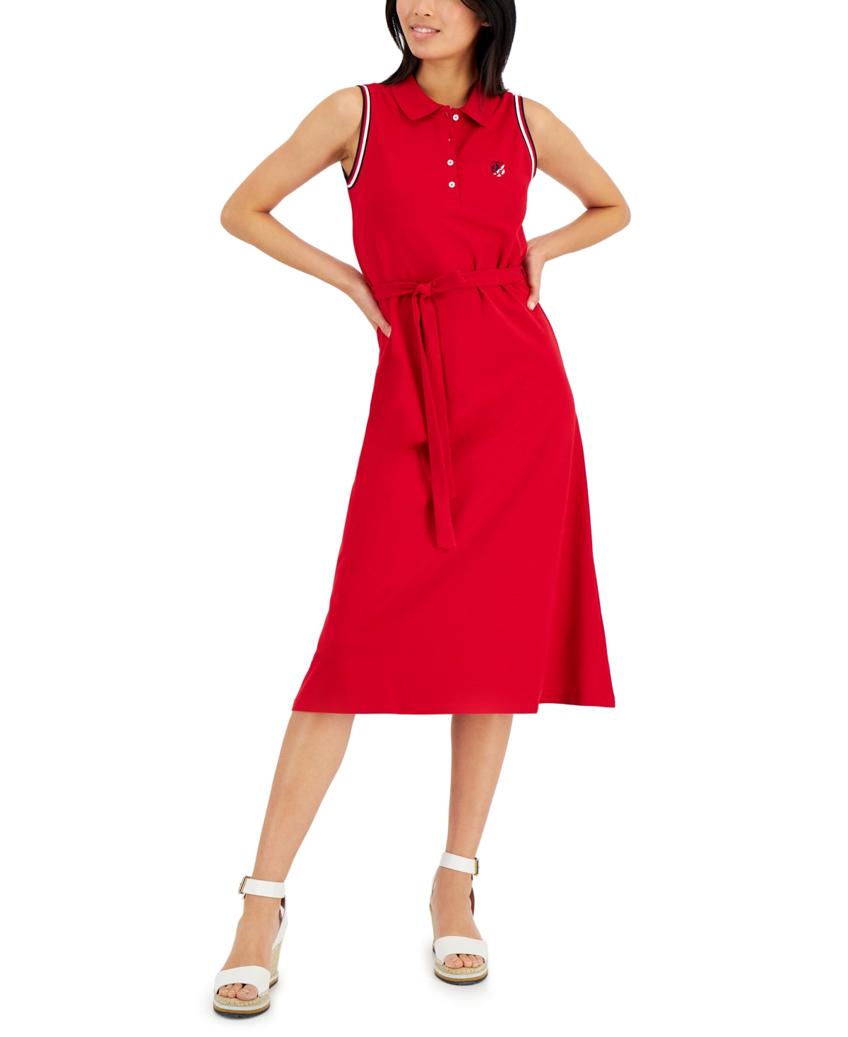 Vestido polo flare manga curta feminino Tommy Hilfiger vermelho tamanho pequeno