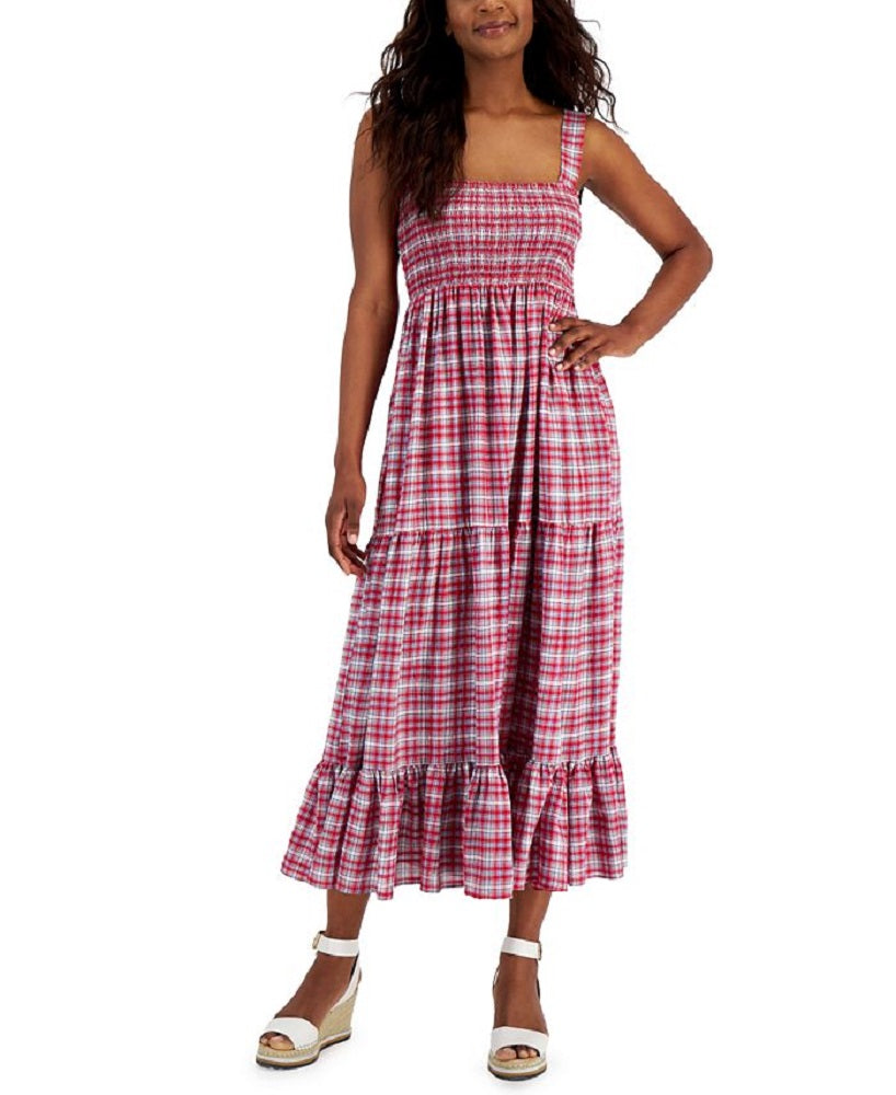 Vestido feminino Tommy Hilfiger xadrez sem mangas, tamanho pequeno, vermelho