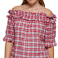 Tommy Hilfiger Top xadrez feminino ombro a ombro vermelho tamanho XX-G