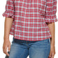 Tommy Hilfiger Top xadrez feminino ombro a ombro vermelho tamanho XX-G