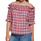 Tommy Hilfiger Top xadrez feminino ombro a ombro vermelho tamanho XX-G
