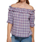 Tommy Hilfiger Blusa xadrez ombro a ombro feminina azul tamanho extragrande