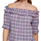 Tommy Hilfiger Blusa xadrez ombro a ombro feminina azul tamanho extragrande