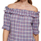 Tommy Hilfiger Blusa xadrez ombro a ombro feminina azul tamanho grande