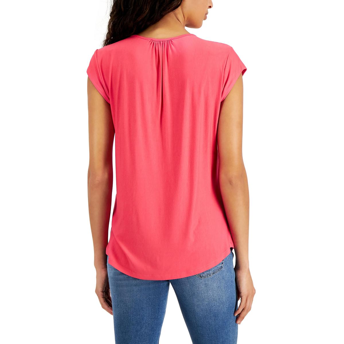 Tommy Hilfiger Feminino Sólido Pintucked Ladder Trip Top Rosa Tamanho Médio