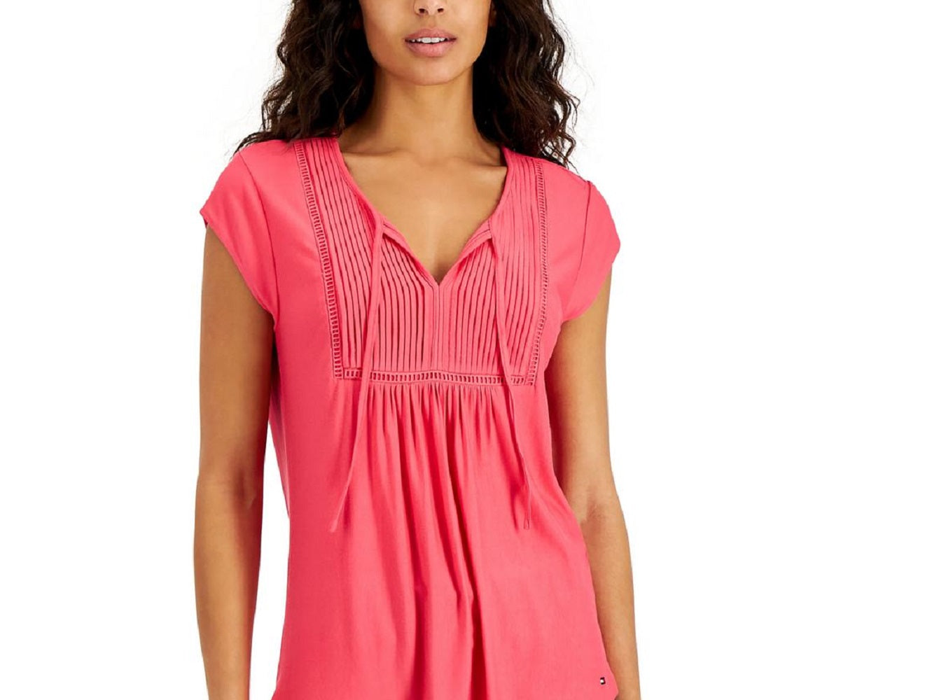 Tommy Hilfiger Feminino Sólido Pintucked Ladder Trip Top Rosa Tamanho Médio