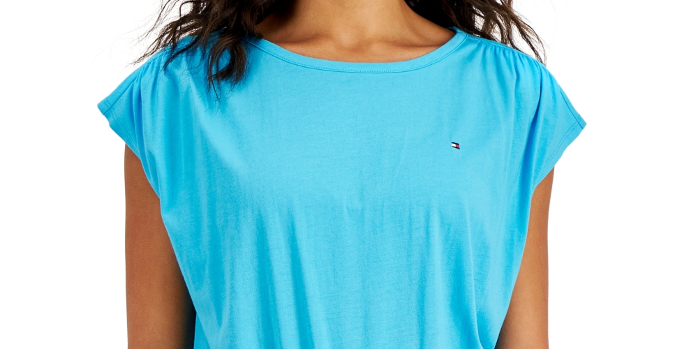 Tommy Hilfiger Blusa Feminina Lisa com Cintura Smocked Azul Tamanho Grande