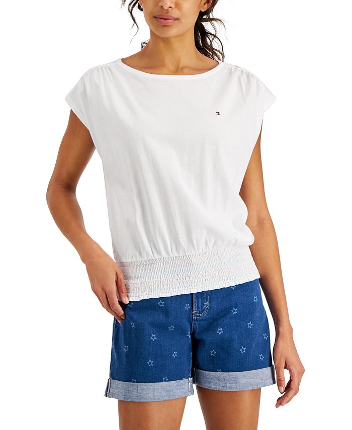 Tommy Hilfiger Blusa Feminina Lisa com Cintura Smocked, Branca, Tamanho Grande