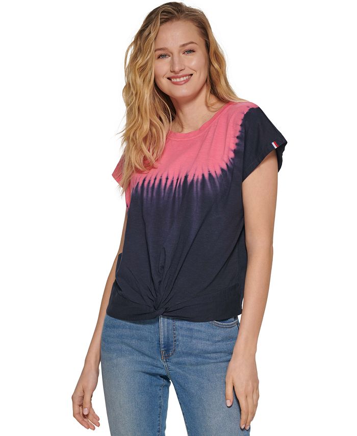 Camiseta Tommy Hilfiger Feminina Manga Curta Tie Dye Knot Rosa Tamanho Médio