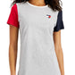 Vestido camiseta feminino Tommy Hilfiger com estampa de coração e blocos de cores, cinza, tamanho XX-G