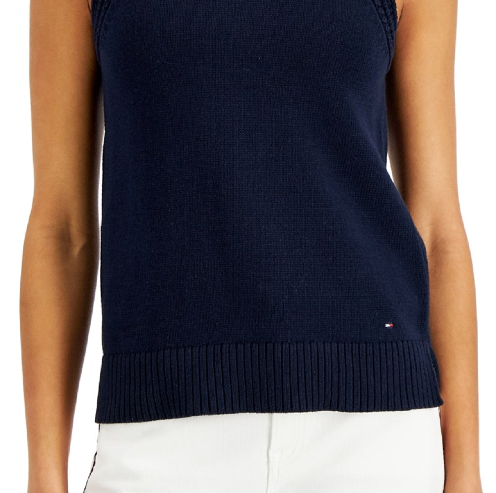 Tommy Hilfiger Suéter Feminino Sem Mangas Crochê Azul Tamanho P