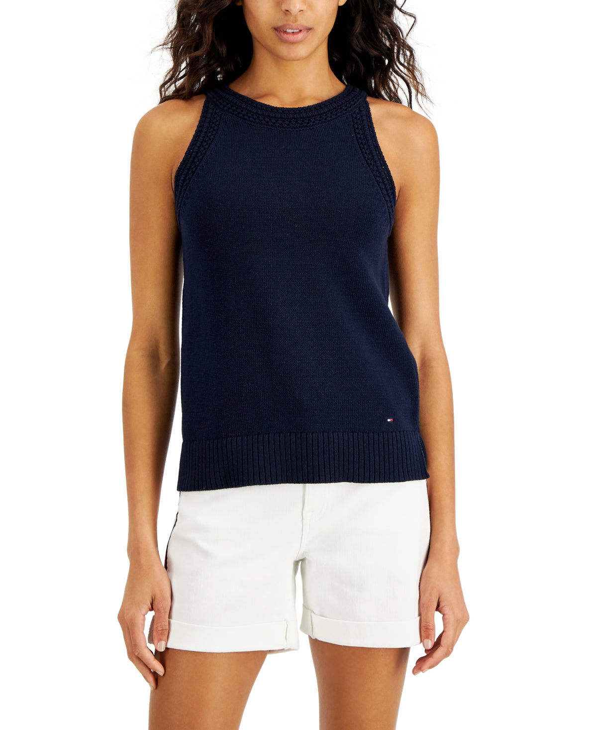 Tommy Hilfiger Suéter Feminino Sem Mangas Crochê Azul Tamanho P