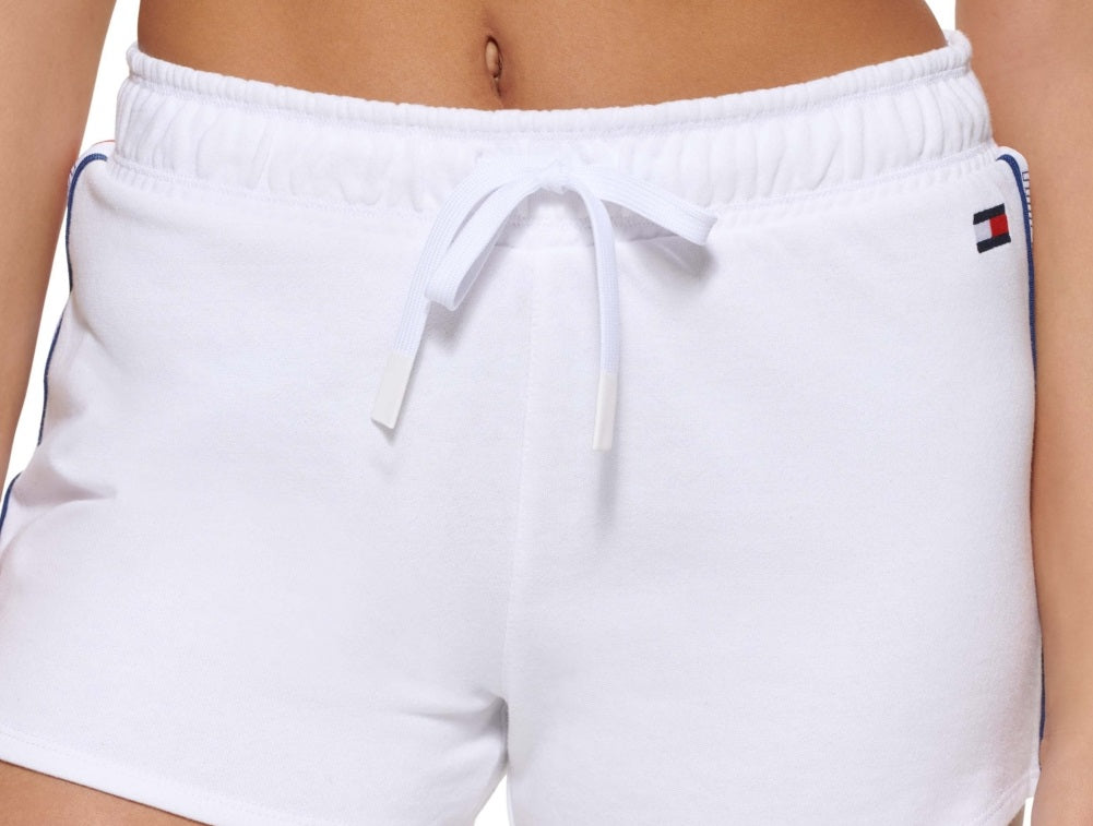 Tommy Hilfiger Shorts felpudos com logo esportivo feminino, branco, tamanho pequeno
