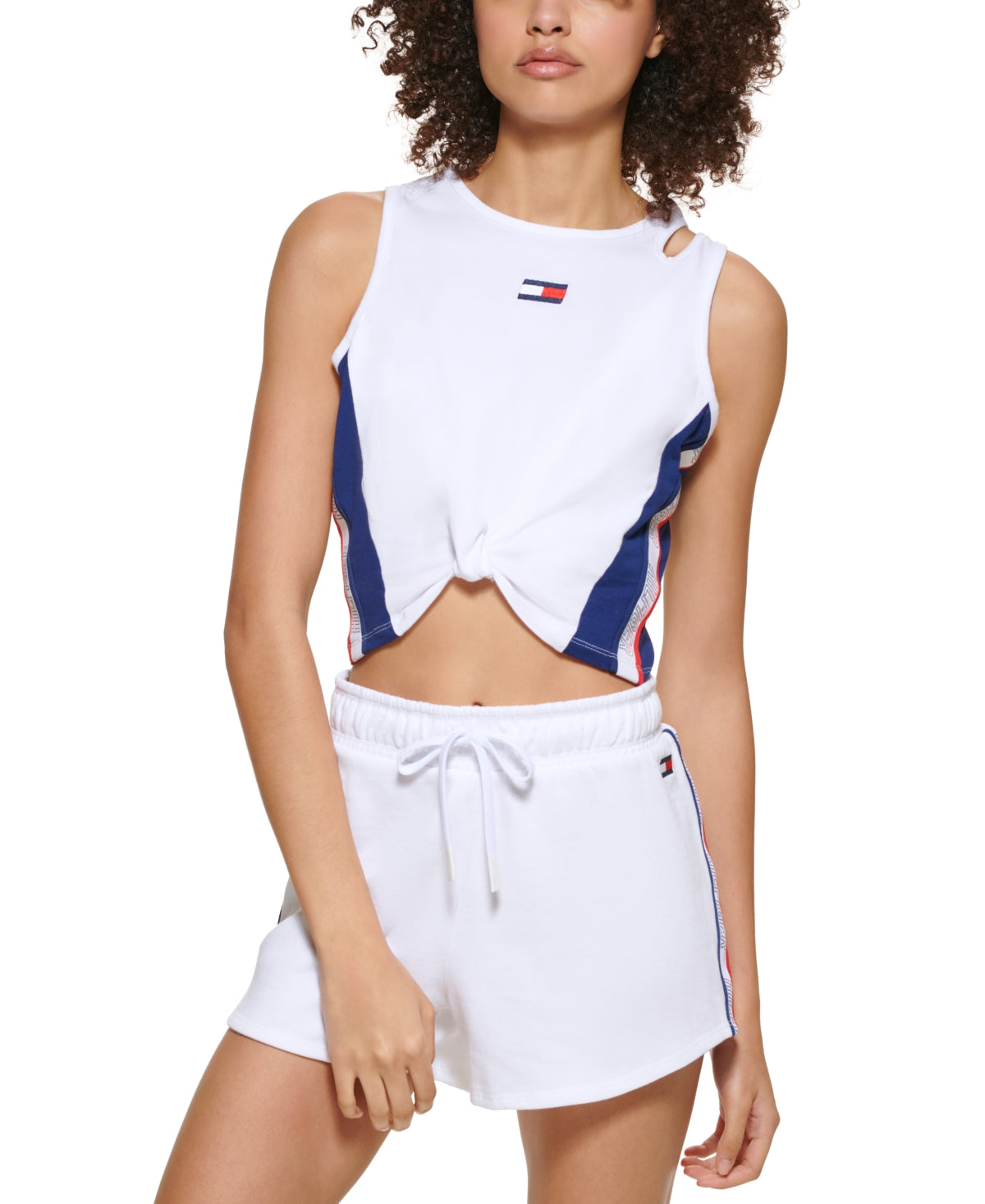 Tommy Hilfiger Regata Feminina Cropped com Bainha Torcida Branca Tamanho XXG