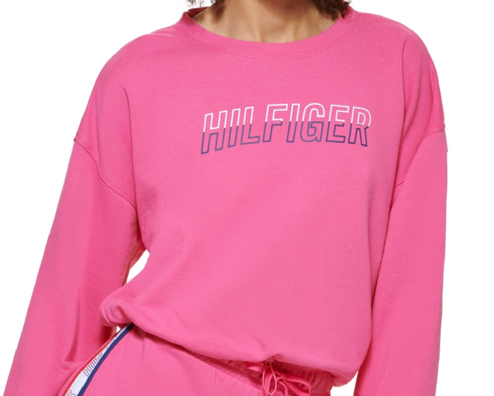 Tommy Hilfiger Moletom Feminino Recortado Rosa Tamanho Médio