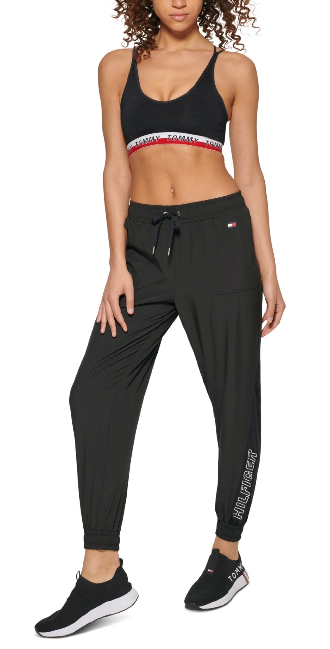 Calça de moletom feminina Tommy Hilfiger preta, tamanho médio