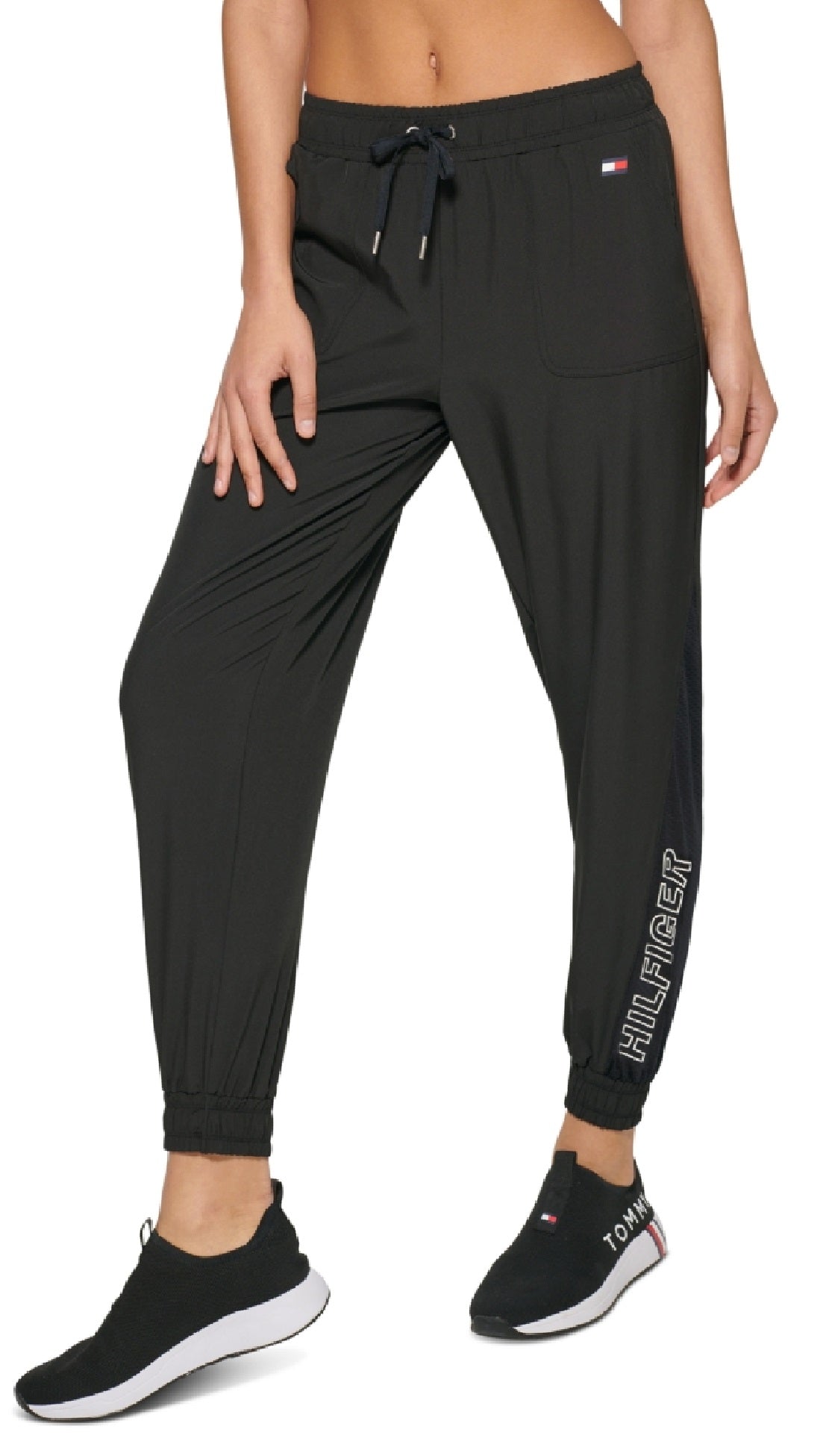 Calça de moletom feminina Tommy Hilfiger preta, tamanho médio