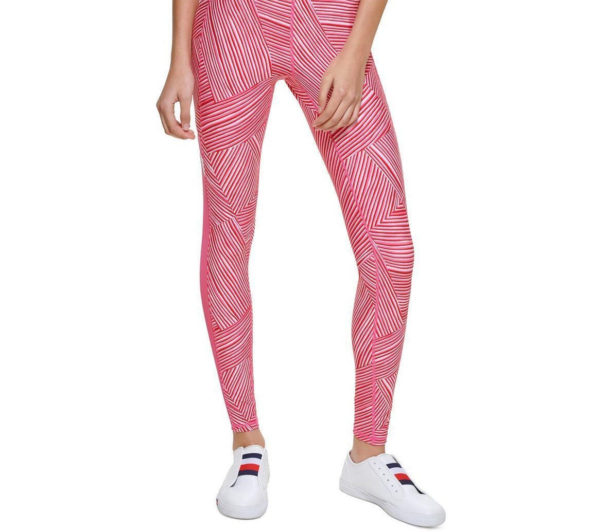 Calça legging feminina Tommy Hilfiger estampada de cintura alta rosa tamanho pequeno