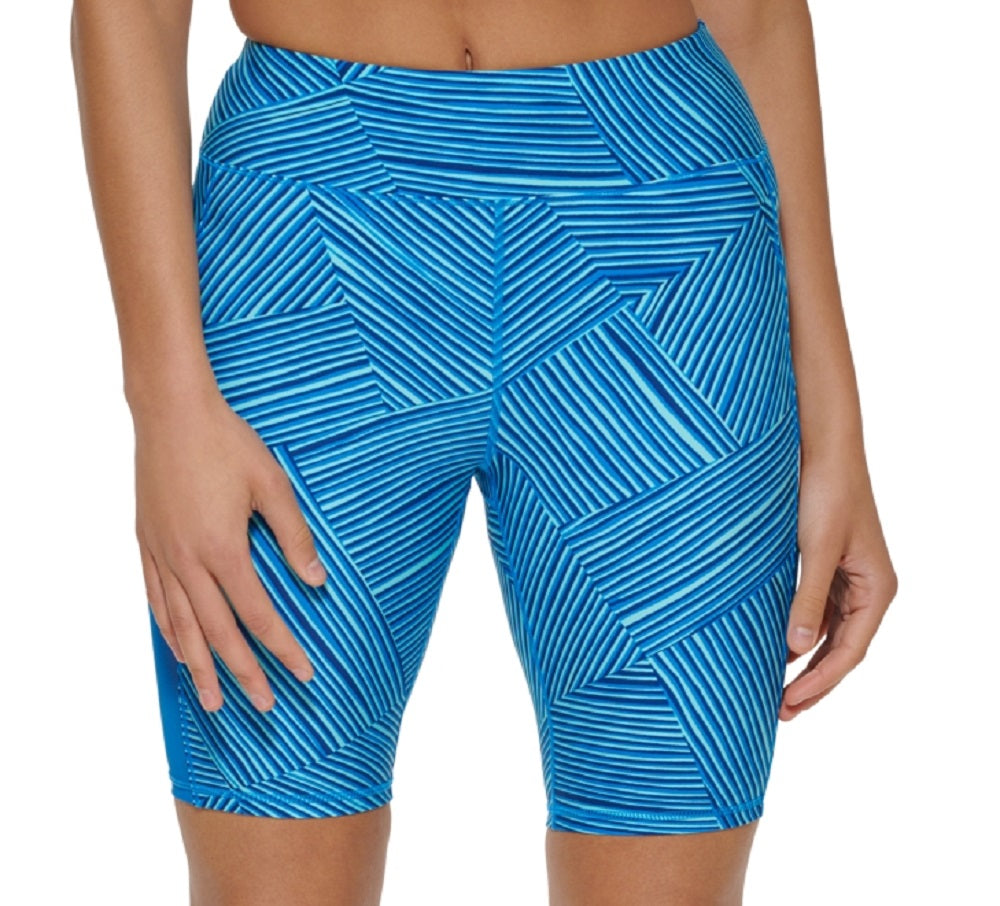 Tommy Hilfiger Shorts de ciclismo de compressão de cintura alta estampado feminino, azul, tamanho XG