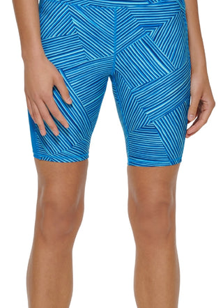 Tommy Hilfiger Shorts de ciclismo de compressão de cintura alta estampado feminino, azul, tamanho XG