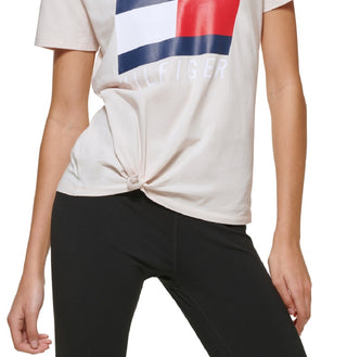Camiseta Tommy Hilfiger Feminina com Logo e Amarração Frontal Cinza Tamanho XG
