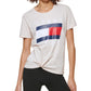 Camiseta Tommy Hilfiger Feminina com Logo e Amarração Frontal Cinza Tamanho XG