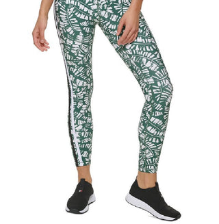 Calça legging de compressão feminina Tommy Hilfiger com estampa de palmeira e cintura alta, verde, tamanho pequeno
