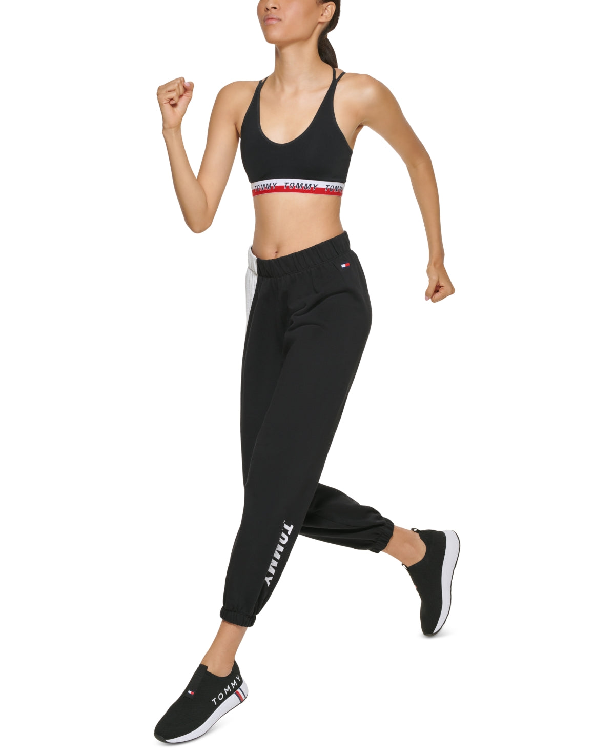 Calça jogger feminina Tommy Hilfiger Relaxed Fit Preta Tamanho Grande