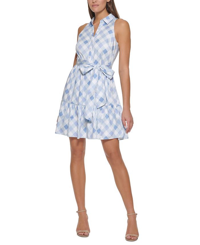 Vestido com cinto estampado xadrez Tommy Hilfiger feminino, azul, tamanho 4
